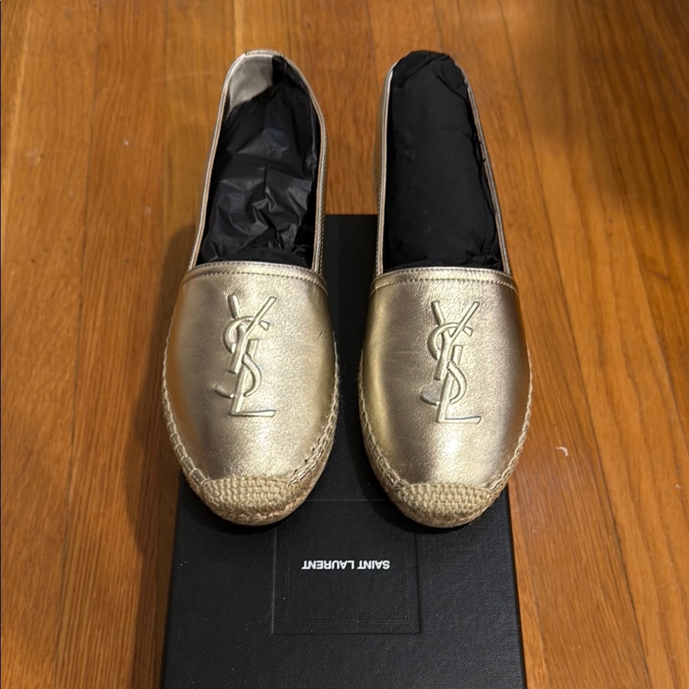 NWT & box YSL Saint Laurent Gold Espadrilles for women